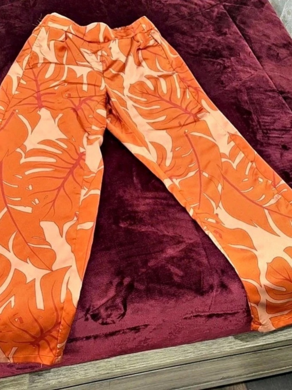 Wide Leg Pants /Elastic Waistband Pants/ Orange Pants